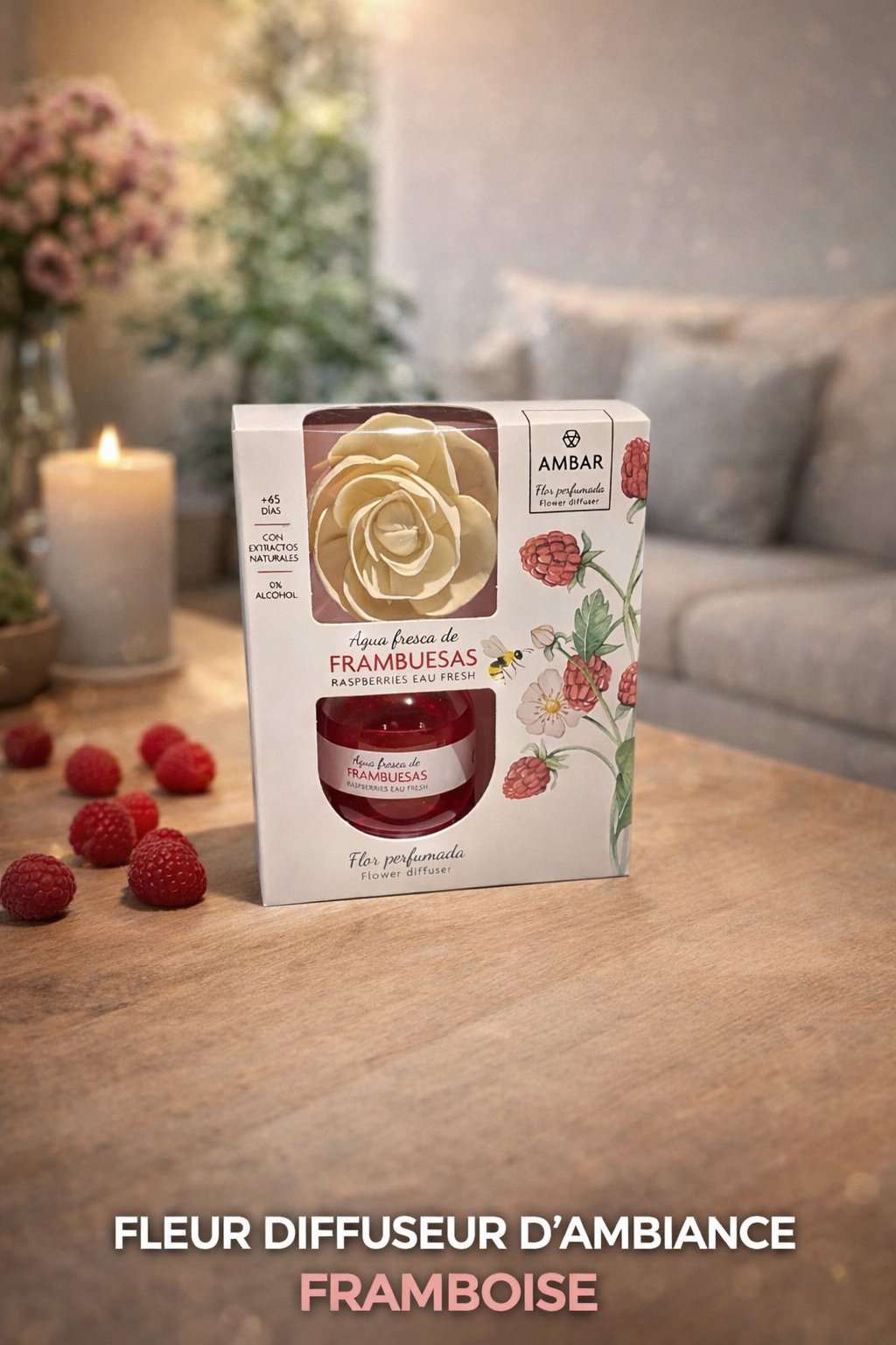 Fleur Diffuseur de Parfum Ambar – Framboise Fraîche | 60 ml